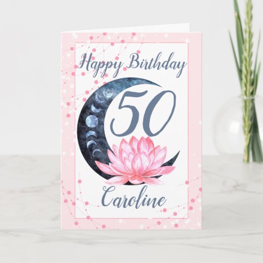 50. Geburtstag Lotus Blume Pink Karte (Vorderseite)