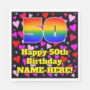 50. Geburtstag: Loving Hearts Pattern, Regenbogen Serviette