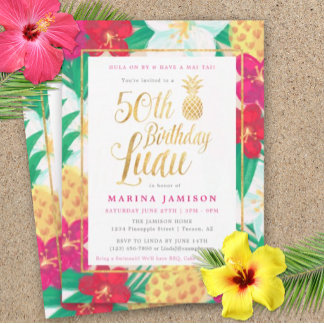 50. Geburtstag Luau Einladungen | Rosa und Gold