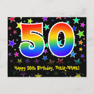 50. Geburtstag: Lustiges Sterne-Muster, Regenbogen Postkarte