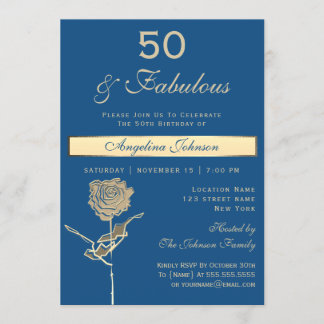 50. Geburtstag Luxus Gold und Classic Blue Einladung