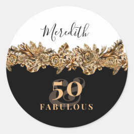 50. Geburtstag Luxus Golden Blume Elegante Klasse Runder Aufkleber