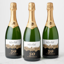 50. Geburtstag Luxus Golden Blume Elegante Klasse Schaumweinetikett