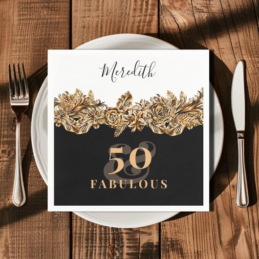 50. Geburtstag Luxus Golden Blume Elegante Klasse Serviette