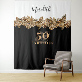 50. Geburtstag Luxus Golden Blume Elegante Klasse Wandteppich