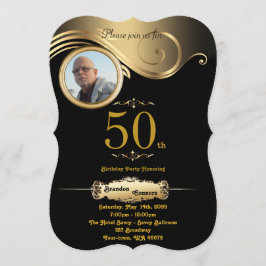 50. Geburtstag Mann jeden Alters, Art Deko, schwar Einladung
