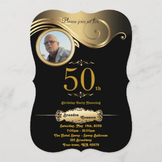 50. Geburtstag Mann jeden Alters, Art Deko, schwar Einladung