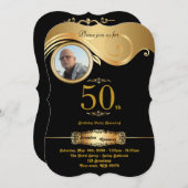 50. Geburtstag Mann jeden Alters, Art Deko, schwar Einladung (Vorne/Hinten)
