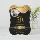 50. Geburtstag Mann jeden Alters, Art Deko, schwar Einladung (Stehend Vorderseite)