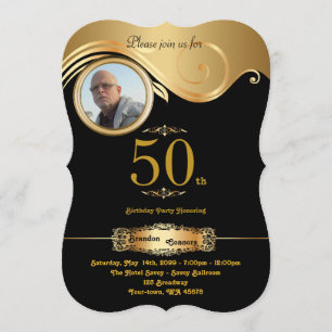 50. Geburtstag Mann jeden Alters, Art Deko, schwar Einladung