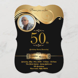 50. Geburtstag Mann jeden Alters, Art Deko, schwar Einladung