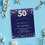 50. Geburtstag Marine blau Silber Einladung Flyer<br><div class="desc">Bitte beachten Sie, dass diese Einladung auf Flyer Papier und sehr dünn ist. Umschläge sind nicht enthalten. Für dickere Einladungen (gleiche Gestaltung) besuchen Sie bitte unseren Shop. Eine moderne, stilvolle und glamouröse Einladung zu einer 50. Geburtstagsfeier. Ein marineblau-blauer Hintergrund, mit Imitaten verziert, die silberne Sterne tragen. Personalisieren Sie Ihren Namen...</div>
