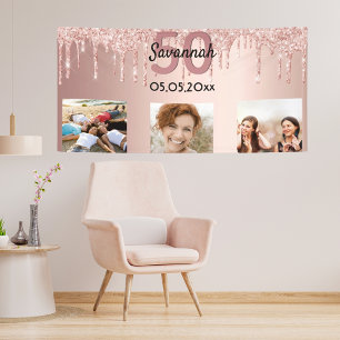 50. Geburtstag maßgeschneiderte Foto-Roségold rosa Banner