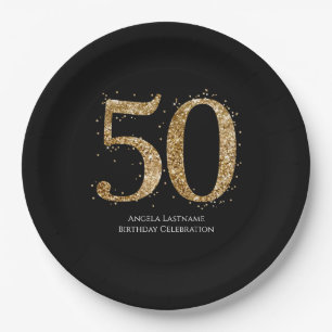 50. Geburtstag Meilenstein Elegant Gold Glitter Pappteller