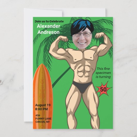 50. Geburtstag 💪 🤣 Mens Funny Bodybuilder Muscle Einladung (Vorderseite)