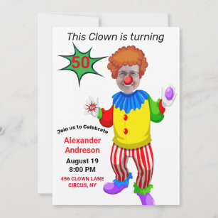 50. Geburtstag Mens Neue Funny Yellow Clown Epic Einladung