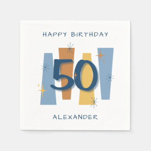 50. Geburtstag Midcentury Modern Retro Blau Serviette