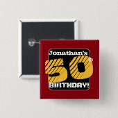 50. Geburtstag mit Name-gestreifter Zahl A01 Button (Vorne & Hinten)
