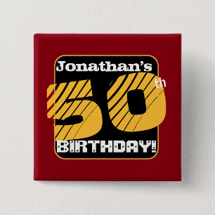 50. Geburtstag mit Name-gestreifter Zahl A01 Button