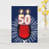 50. Geburtstag mit Wein und Kerzen Karte (Gelbe Blume)
