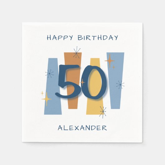 50. Geburtstag Mitten Jahrhundert Modernes Retro B Serviette (Vorderseite)