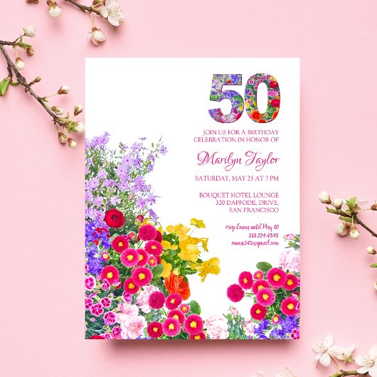 50. Geburtstag moderne Blumenkarte Postkarte