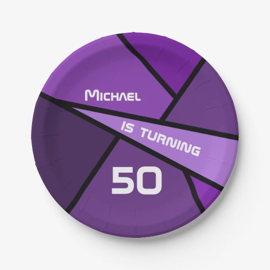 50. Geburtstag Moderne Lila geometrische Formen Pappteller (Vorderseite)