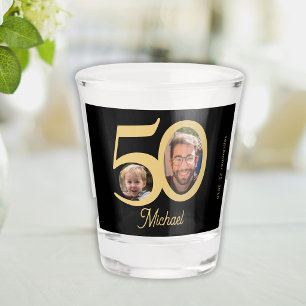 50. Geburtstag moderne lustige gold-schwarze Name Schnapsglas