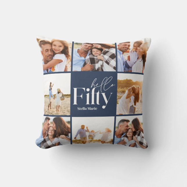 50. Geburtstag moderne Marine Foto Collage einfach Kissen (Vorderseite)
