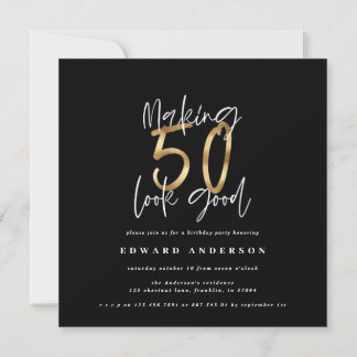 50. Geburtstag moderne Schwarz-Gold-Foto-Collage