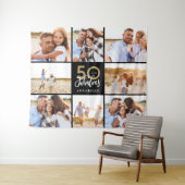 50. Geburtstag moderne Schwarz-Gold-Foto-Collage Wandteppich (Beispiel (Horizontal))
