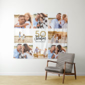 50. Geburtstag moderne Schwarz-Gold-Foto-Collage Wandteppich (Beispiel (Horizontal))