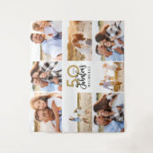 50. Geburtstag moderne Schwarz-Gold-Foto-Collage Wandteppich (Vorderseite)