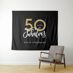 50. Geburtstag moderne schwarz-goldfarbene Tapest Wandteppich