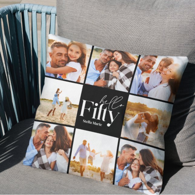 50. Geburtstag moderne Schwarze Foto Collage einfa Kissen (Von Creator hochgeladen)