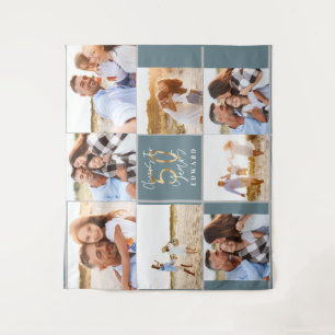 50. Geburtstag moderne schwarze und goldene Fotoco Wandteppich