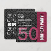 50. Geburtstag Moderner Farbmaroon und Schwarz V04 Einladung (Vorne/Hinten)