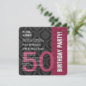 50. Geburtstag Moderner Farbmaroon und Schwarz V04 Einladung (Stehend Vorderseite)