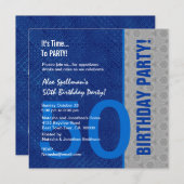 50. Geburtstag Modernes Blau und Silber S302 Einladung (Vorne/Hinten)