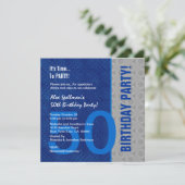 50. Geburtstag Modernes Blau und Silber S302 Einladung (Stehend Vorderseite)