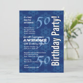 50. Geburtstag Modernes Blaues Muster G212 Einladung (Stehend Vorderseite)