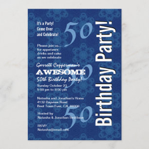 50. Geburtstag Modernes Blaues Muster G212 Einladung