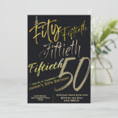 50. Geburtstag Modernes Gold Black Einladung (Stehend Vorderseite)
