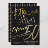 50. Geburtstag Modernes Gold Black Einladung (Vorne/Hinten)