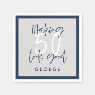 50. Geburtstag modernes graues und marineblaues Fo Serviette