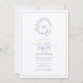 50. Geburtstag Modernes Periwinkle Leafy Wappen Einladung (Vorderseite)