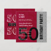 50. Geburtstag Modernes Rotes Silber Schwarz C947 Einladung (Vorne/Hinten)