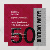 50. Geburtstag Modernes Rotes Silber Schwarz C947 Einladung (Vorne/Hinten)