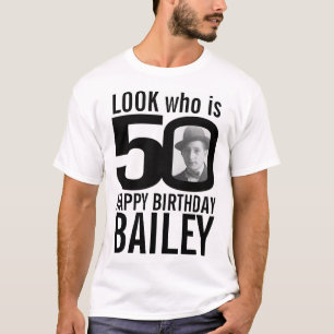 50. Geburtstag Mono Look 50 Custom Foto und Name T-Shirt