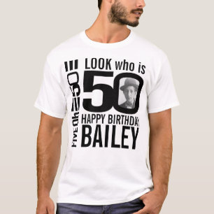50. Geburtstag Mono Look 50 Custom Foto und Name T-Shirt